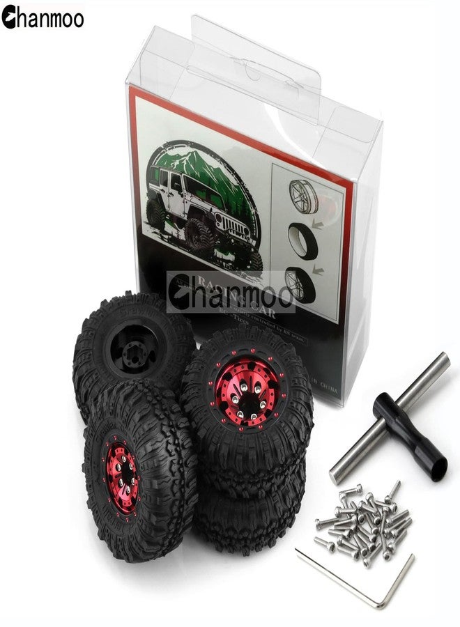 Chanmoo 1.0 RC Tires and Beadlock Wheels 1/24 1/18 Mud Slingers Grappler Tyres & Rims Hub for 1：24 1:18 RC Rock Crawler Car SCX24 FMS FCX24 TRX4M Axial AX24 90081 Gladiator Bronco C10 4PCS (Red) - Image 4